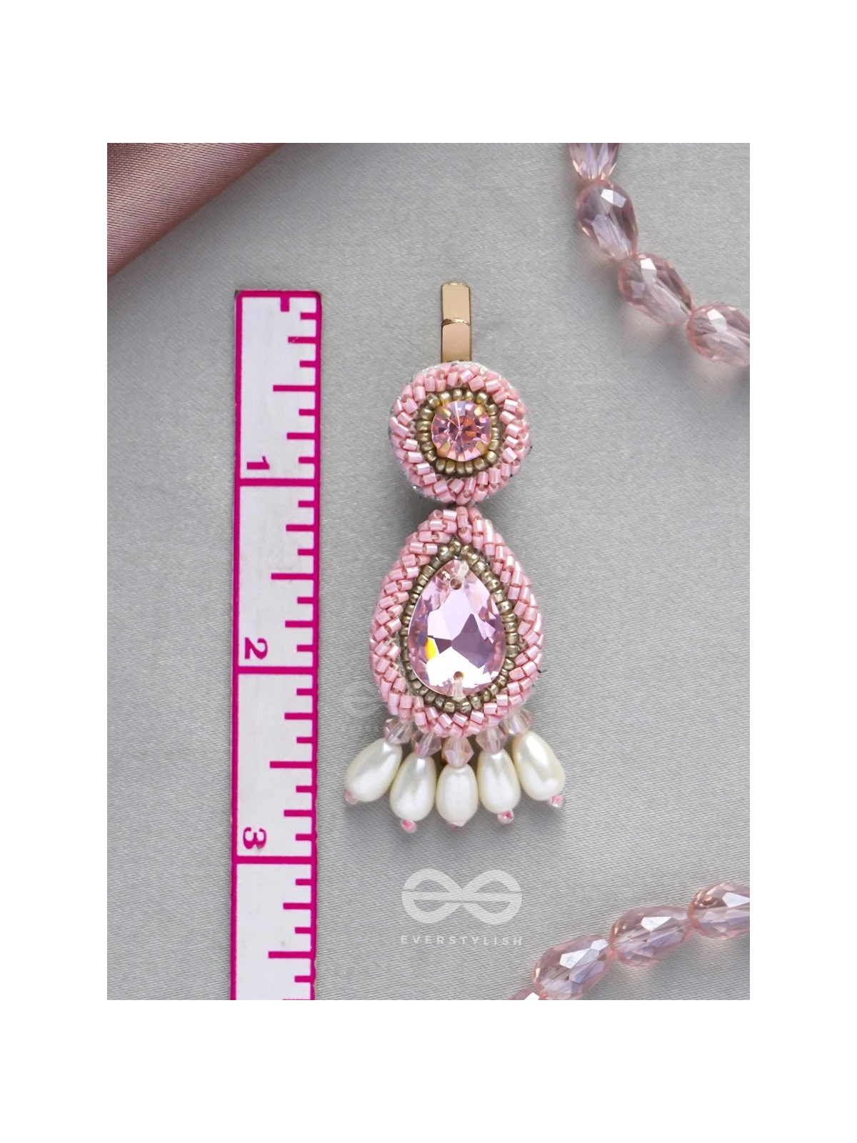 Aarakta- The Pink Beauty- Pearls and Stones Embroidered Hair Clips