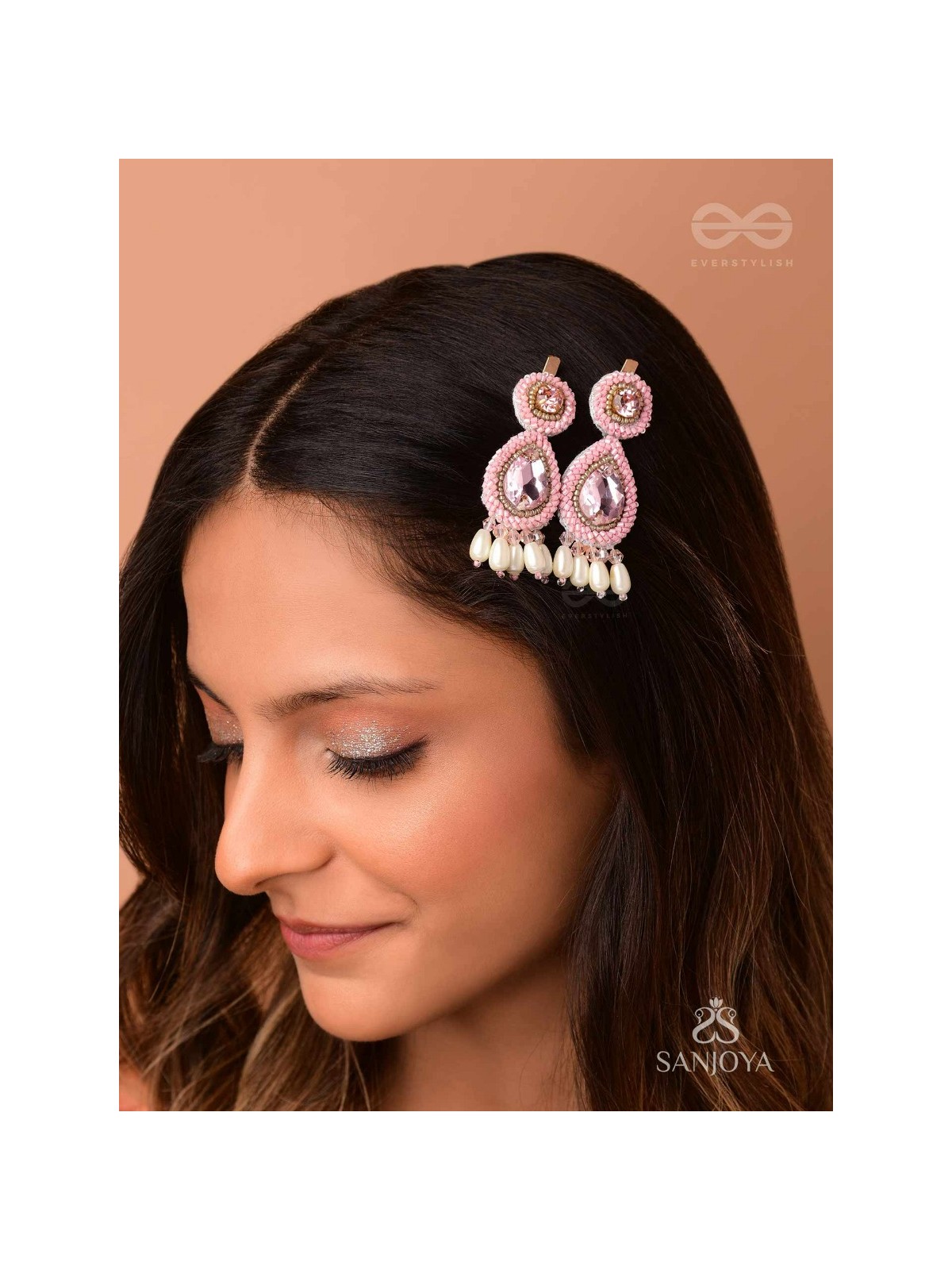 Aarakta- The Pink Beauty- Pearls and Stones Embroidered Hair Clips