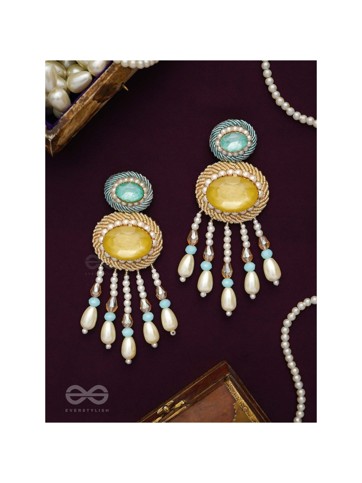 Ilvaka- The Celestial Enigma- Pearls and Stones Embroidered Earrings