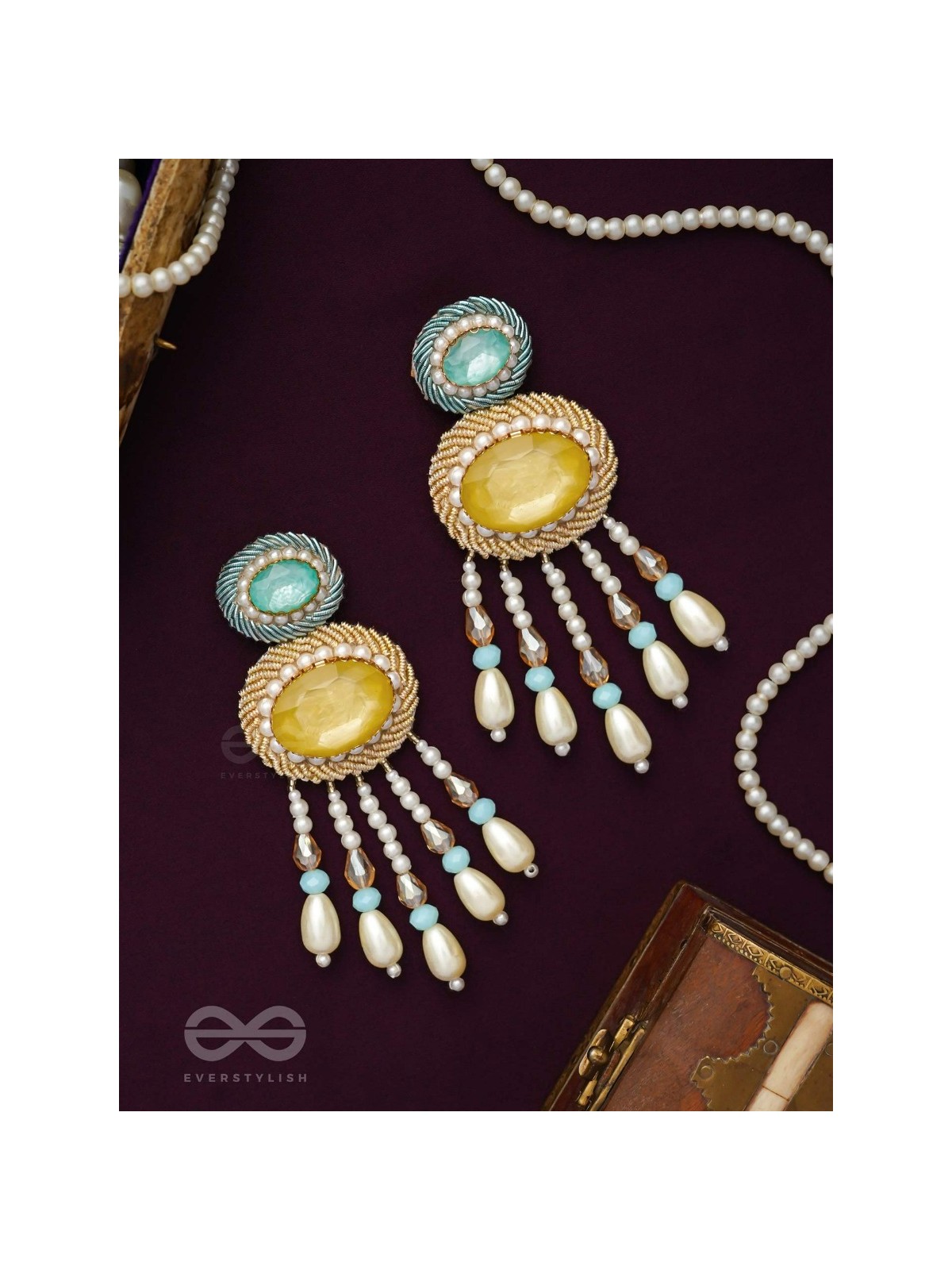 Ilvaka- The Celestial Enigma- Pearls and Stones Embroidered Earrings