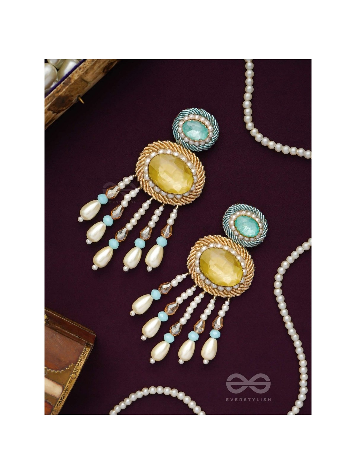 Ilvaka- The Celestial Enigma- Pearls and Stones Embroidered Earrings