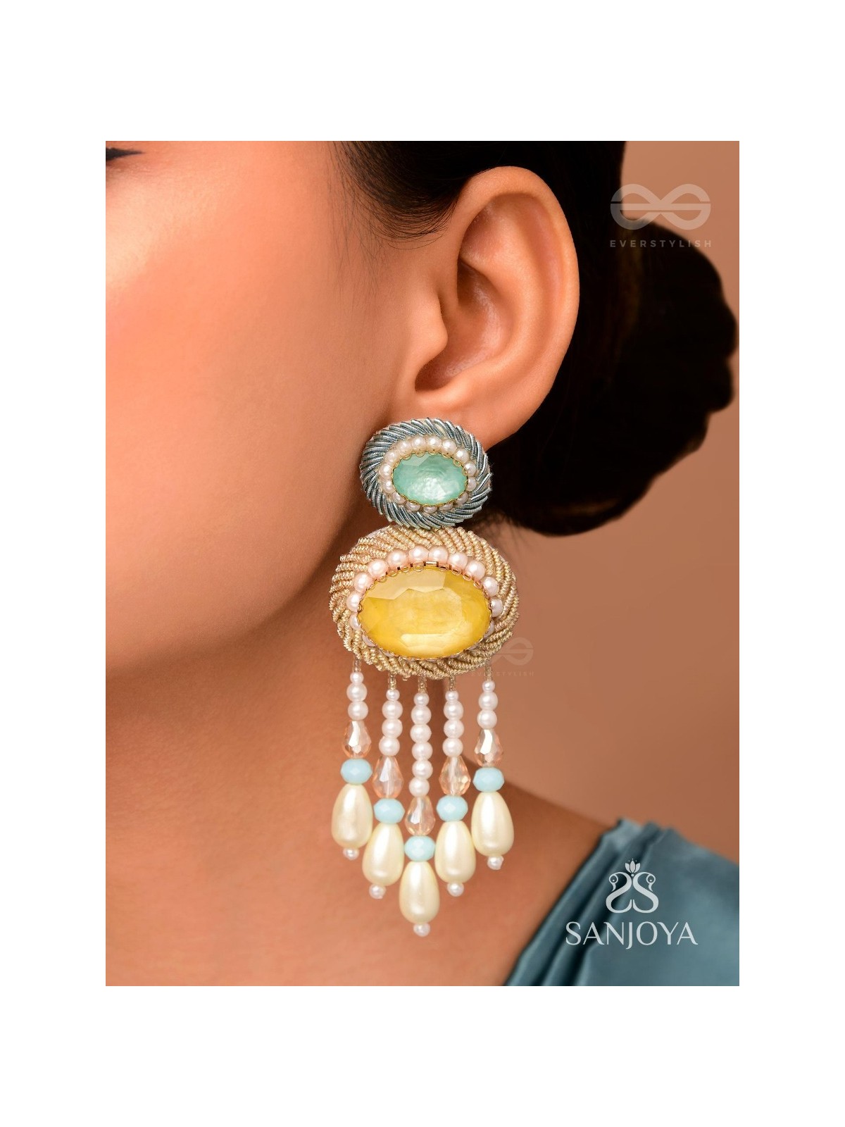 Ilvaka- The Celestial Enigma- Pearls and Stones Embroidered Earrings
