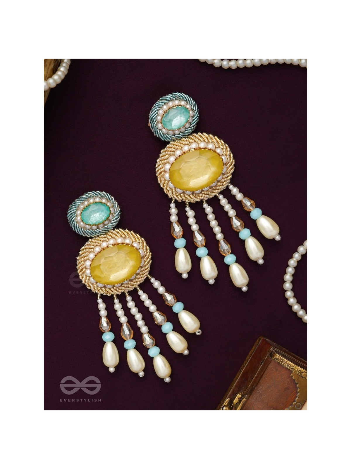 Ilvaka- The Celestial Enigma- Pearls and Stones Embroidered Earrings