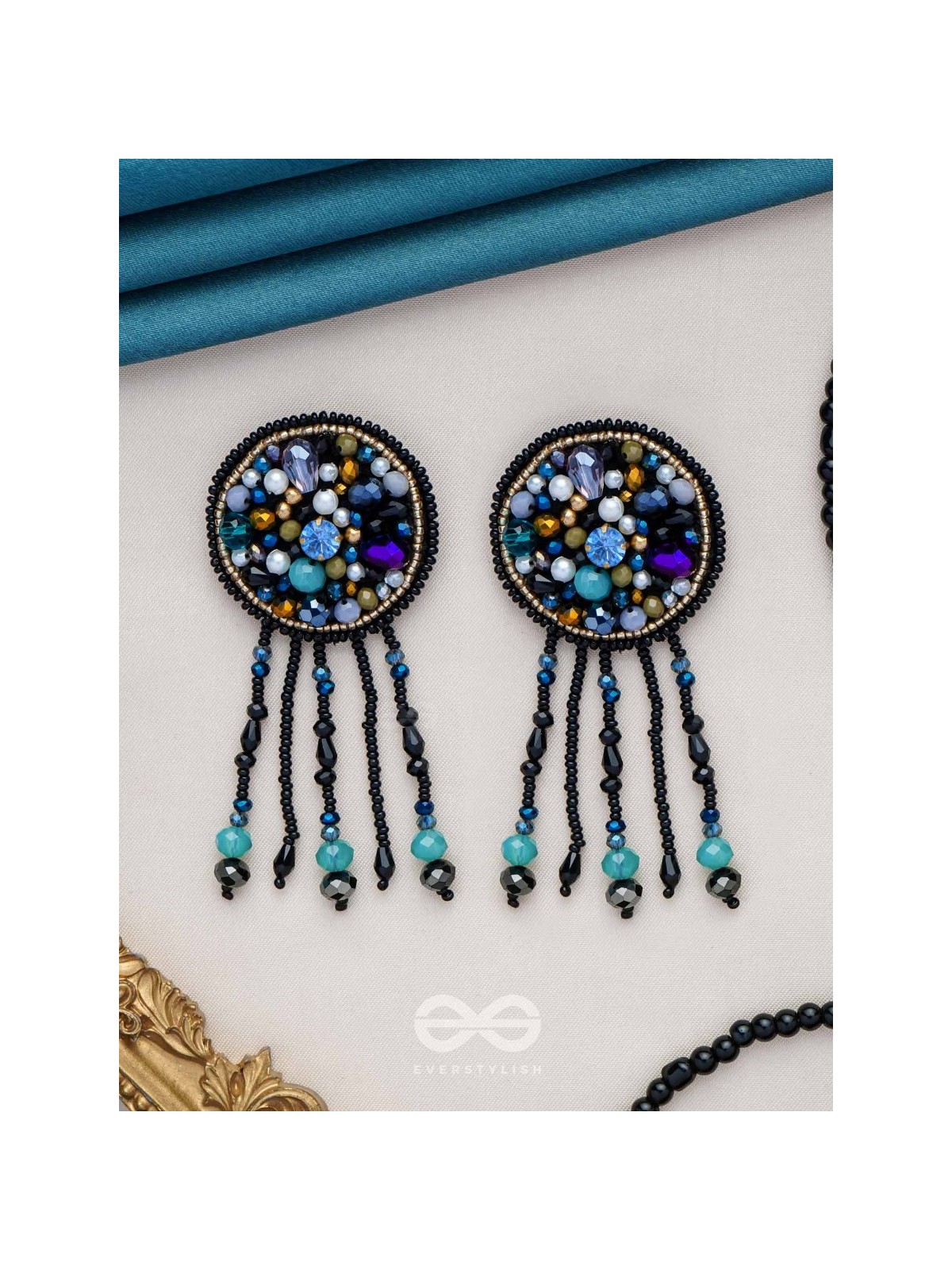 Velaam- The Sandy Beach- Stones and Glass Beads Embroidered Earrings