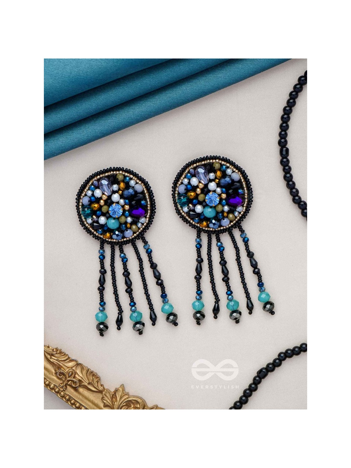 Velaam- The Sandy Beach- Stones and Glass Beads Embroidered Earrings