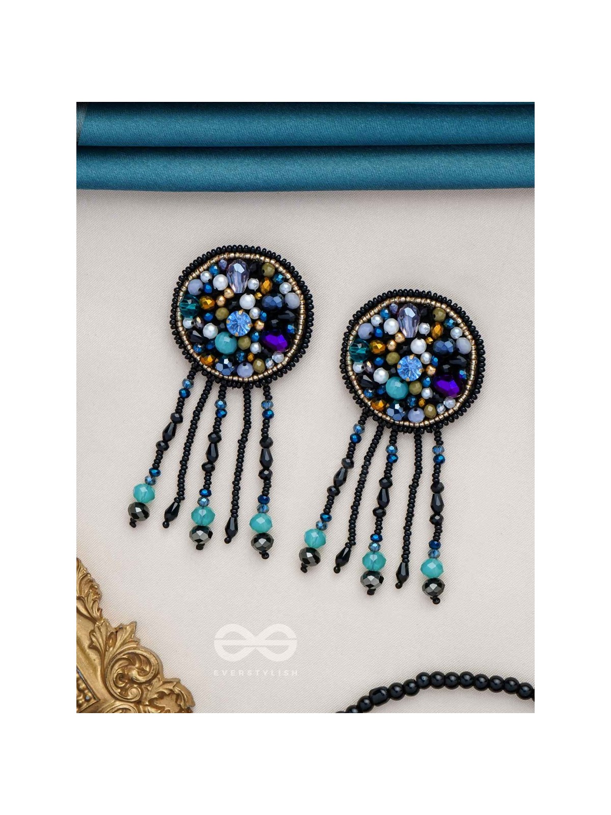 Velaam- The Sandy Beach- Stones and Glass Beads Embroidered Earrings