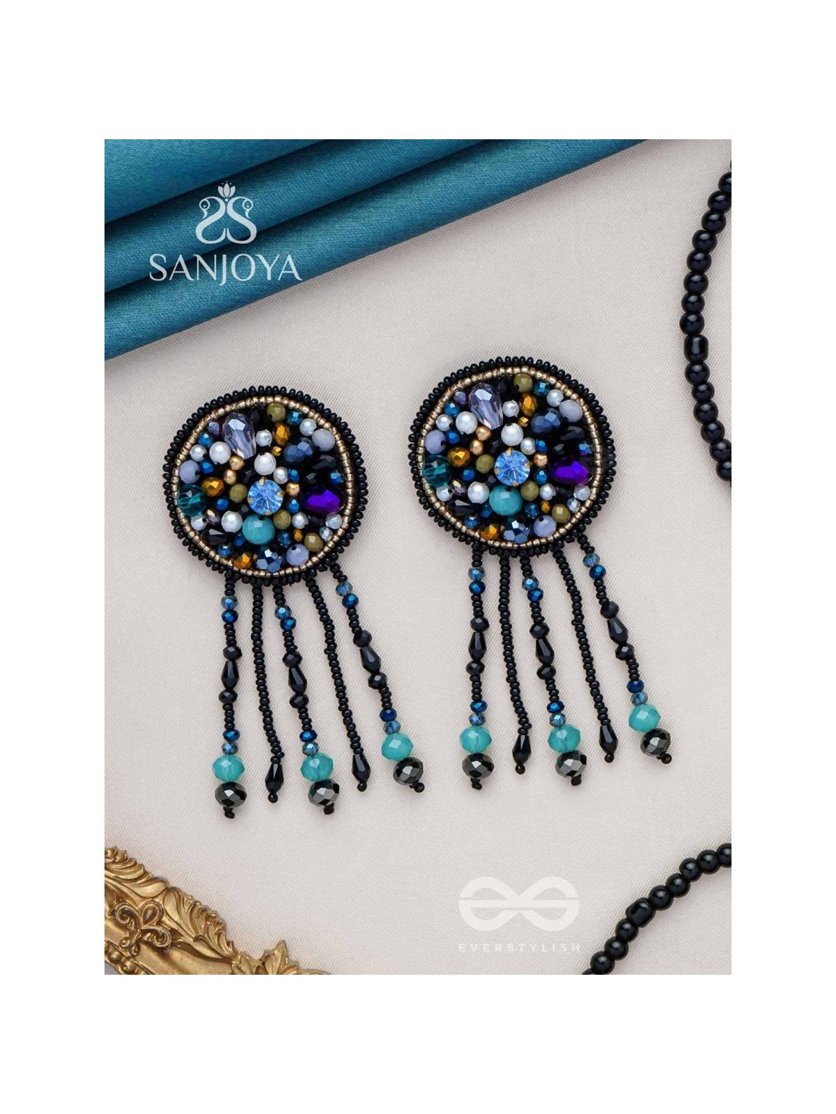 Velaam- The Sandy Beach- Stones and Glass Beads Embroidered Earrings