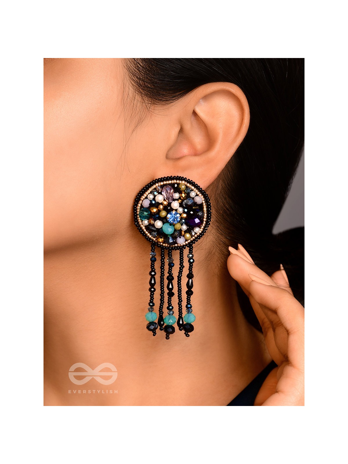 Velaam- The Sandy Beach- Stones and Glass Beads Embroidered Earrings