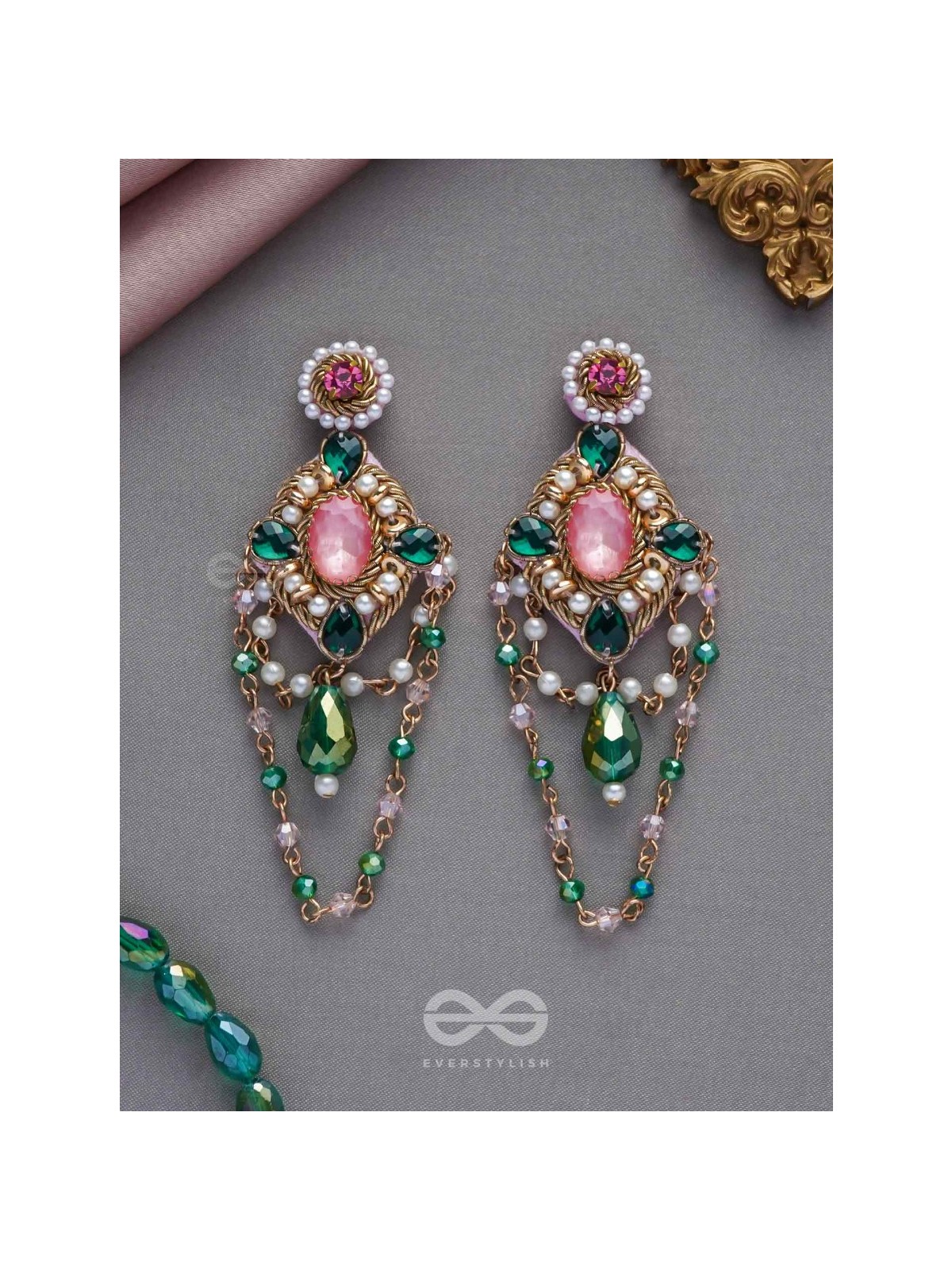 Samaalya- The Bejeweled Crown- Pearls and Stones Embroidered Earrings