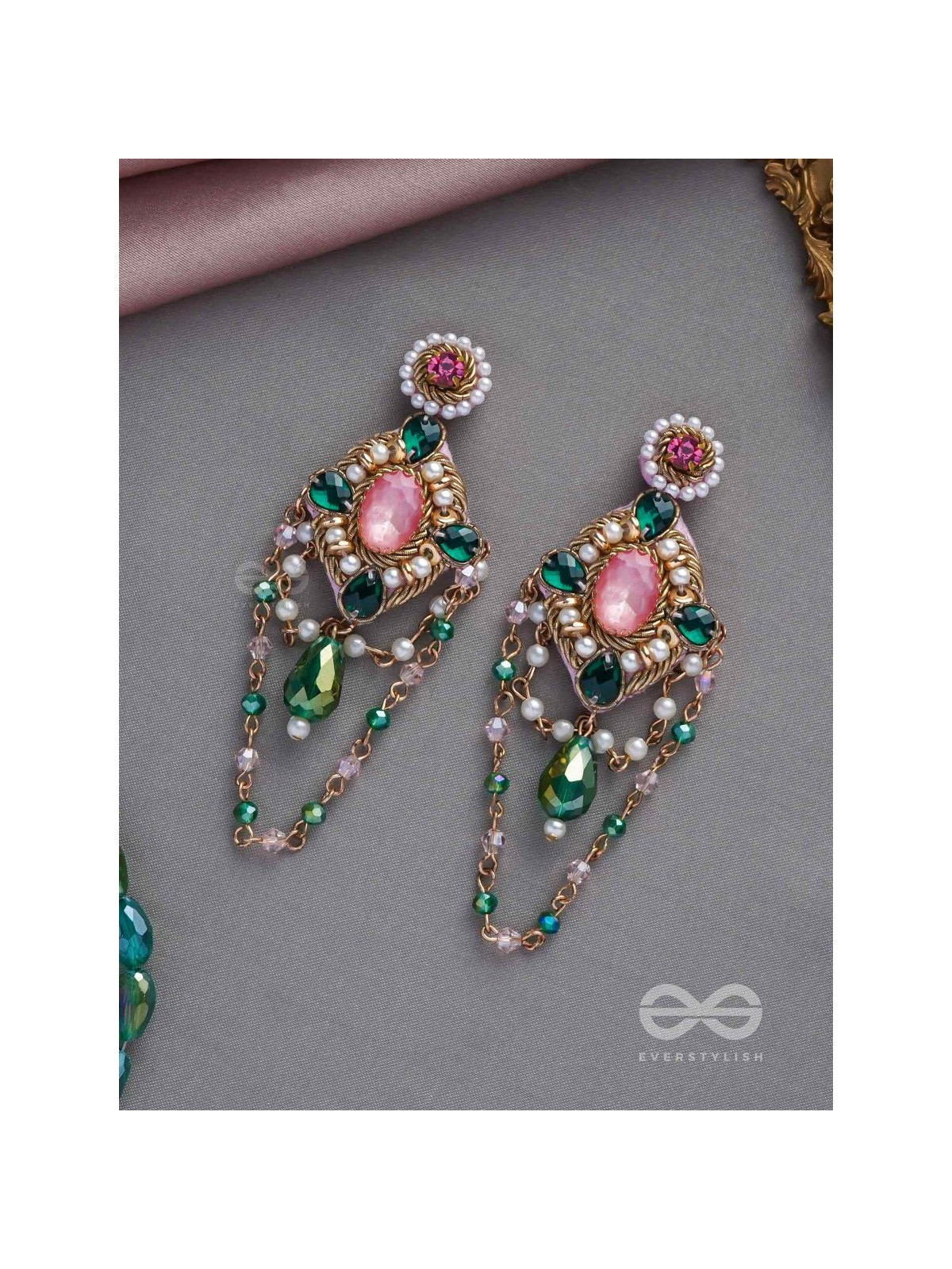 Samaalya- The Bejeweled Crown- Pearls and Stones Embroidered Earrings