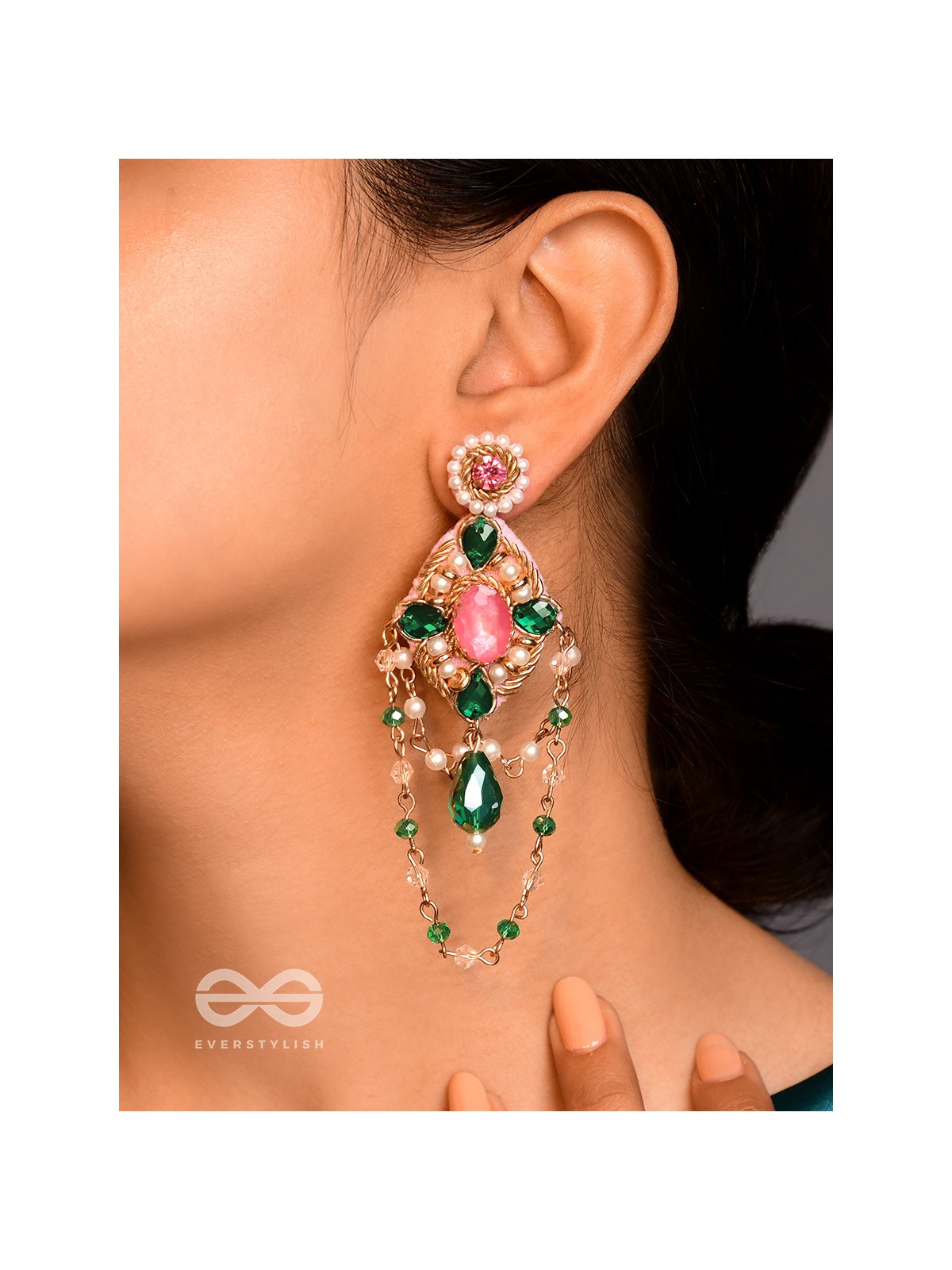Samaalya- The Bejeweled Crown- Pearls and Stones Embroidered Earrings