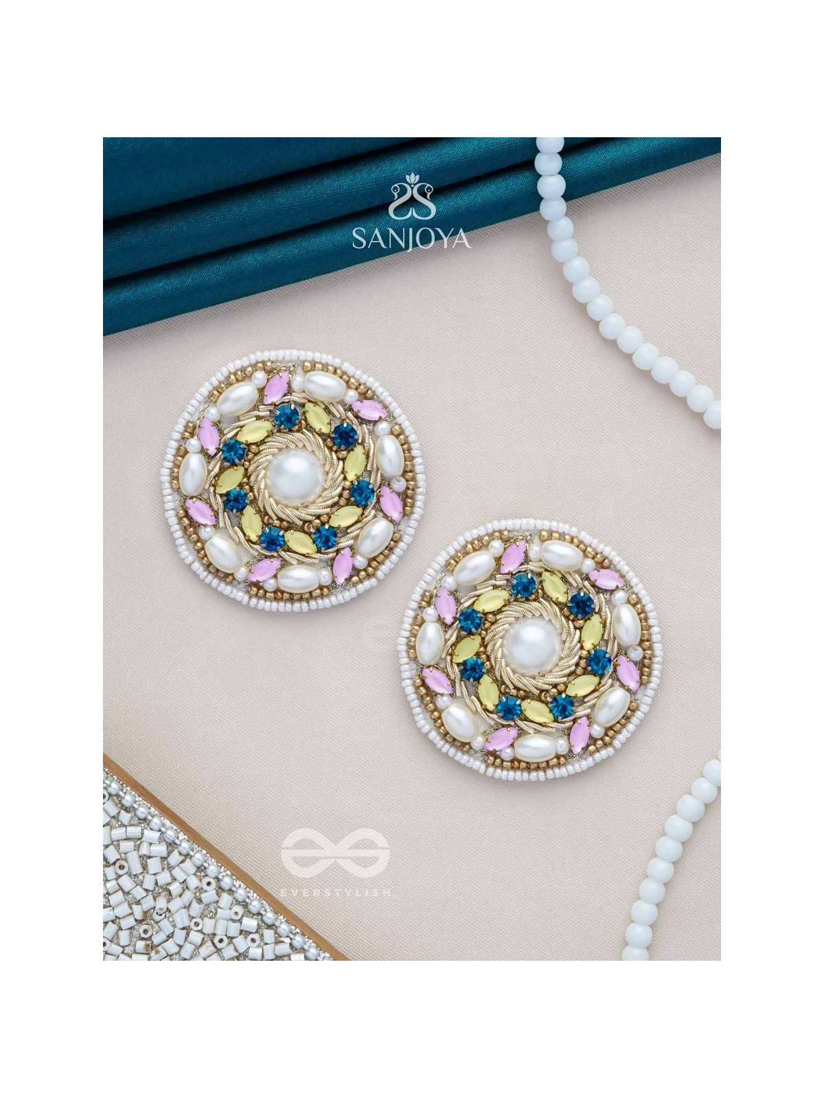 Bhanemi- The Circle of Light- Pearls and Stones Embroidered Earrings
