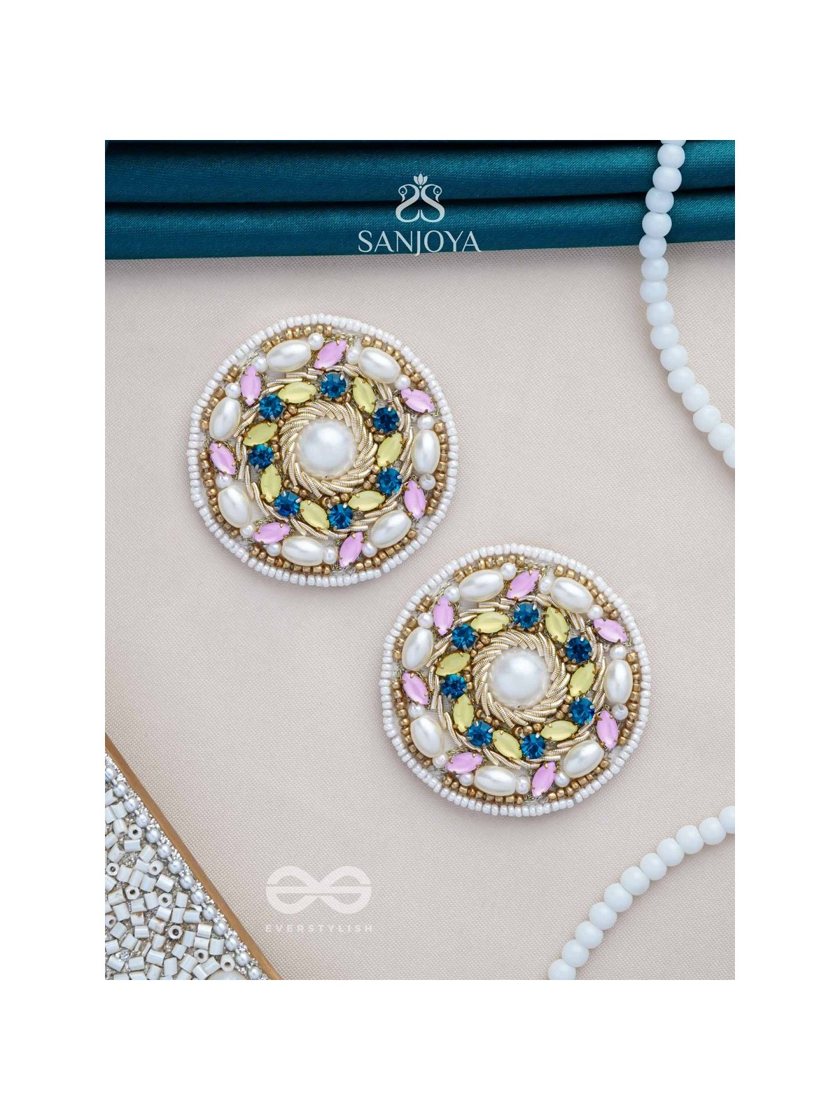 Bhanemi- The Circle of Light- Pearls and Stones Embroidered Earrings