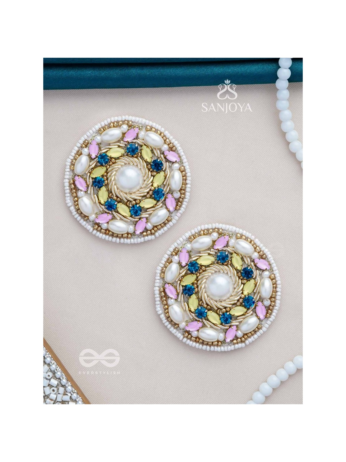 Bhanemi- The Circle of Light- Pearls and Stones Embroidered Earrings