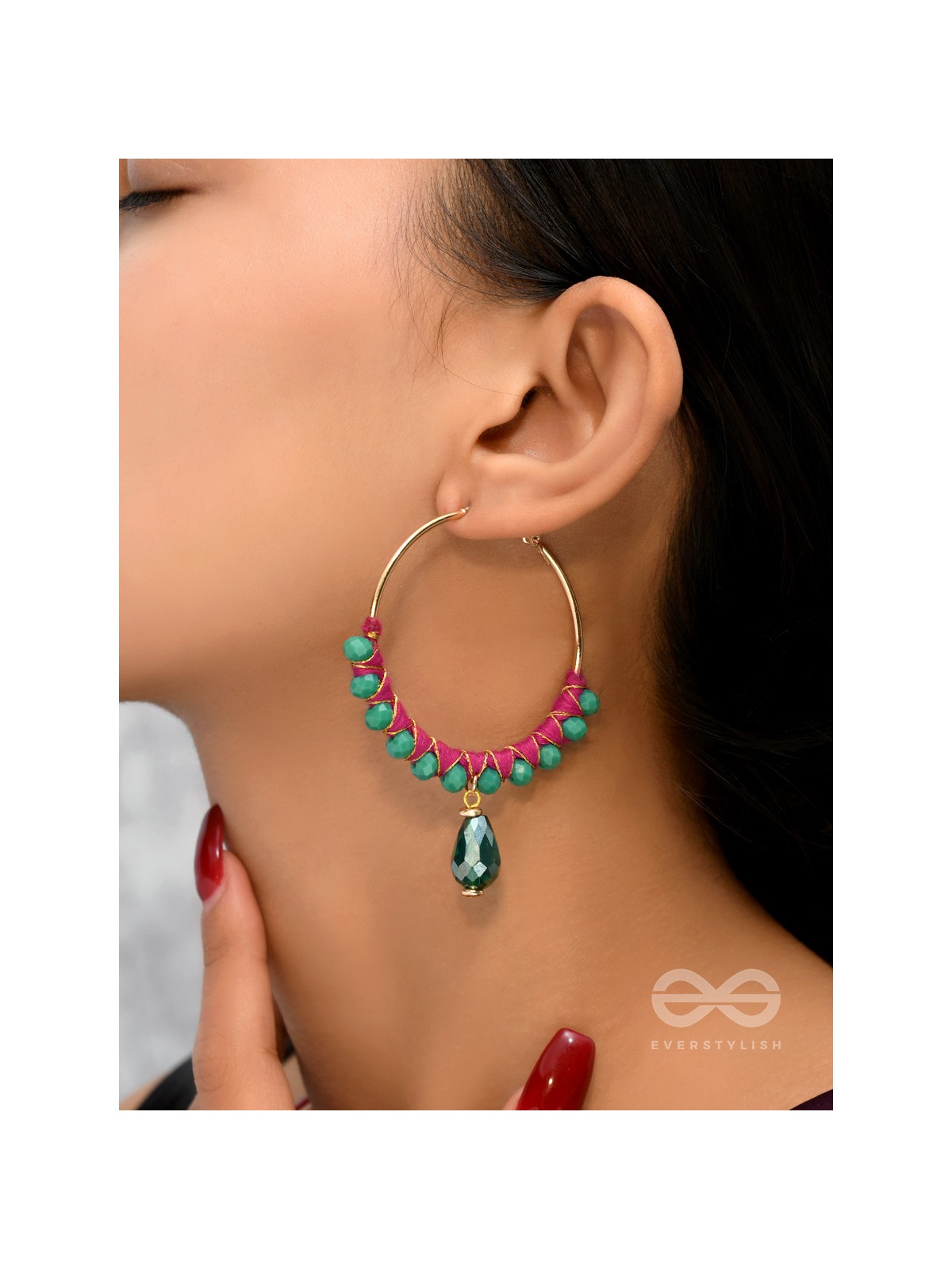 Half Moon Bay - Golden Embellished Earrings (Emerald Green)