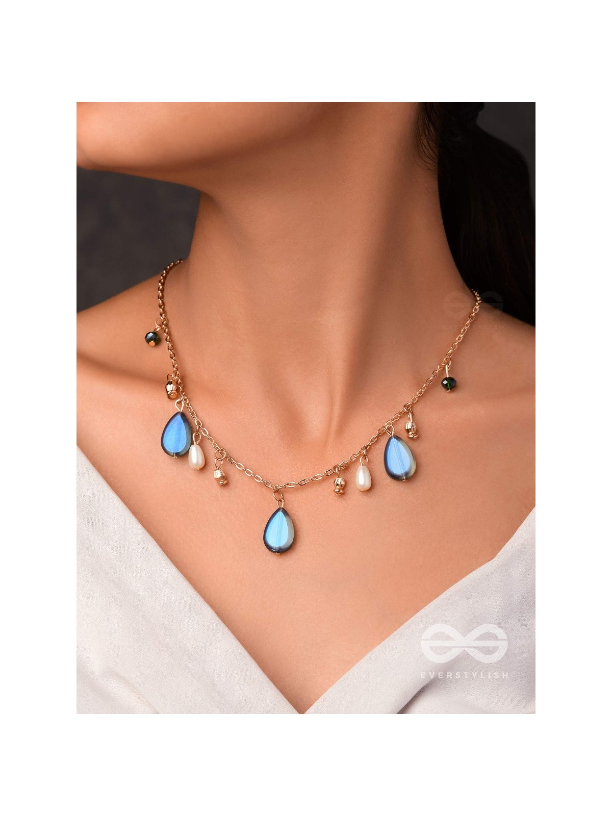 The Jade Oysters- Golden Embellished Necklace With Anti-Tarnish Coating 