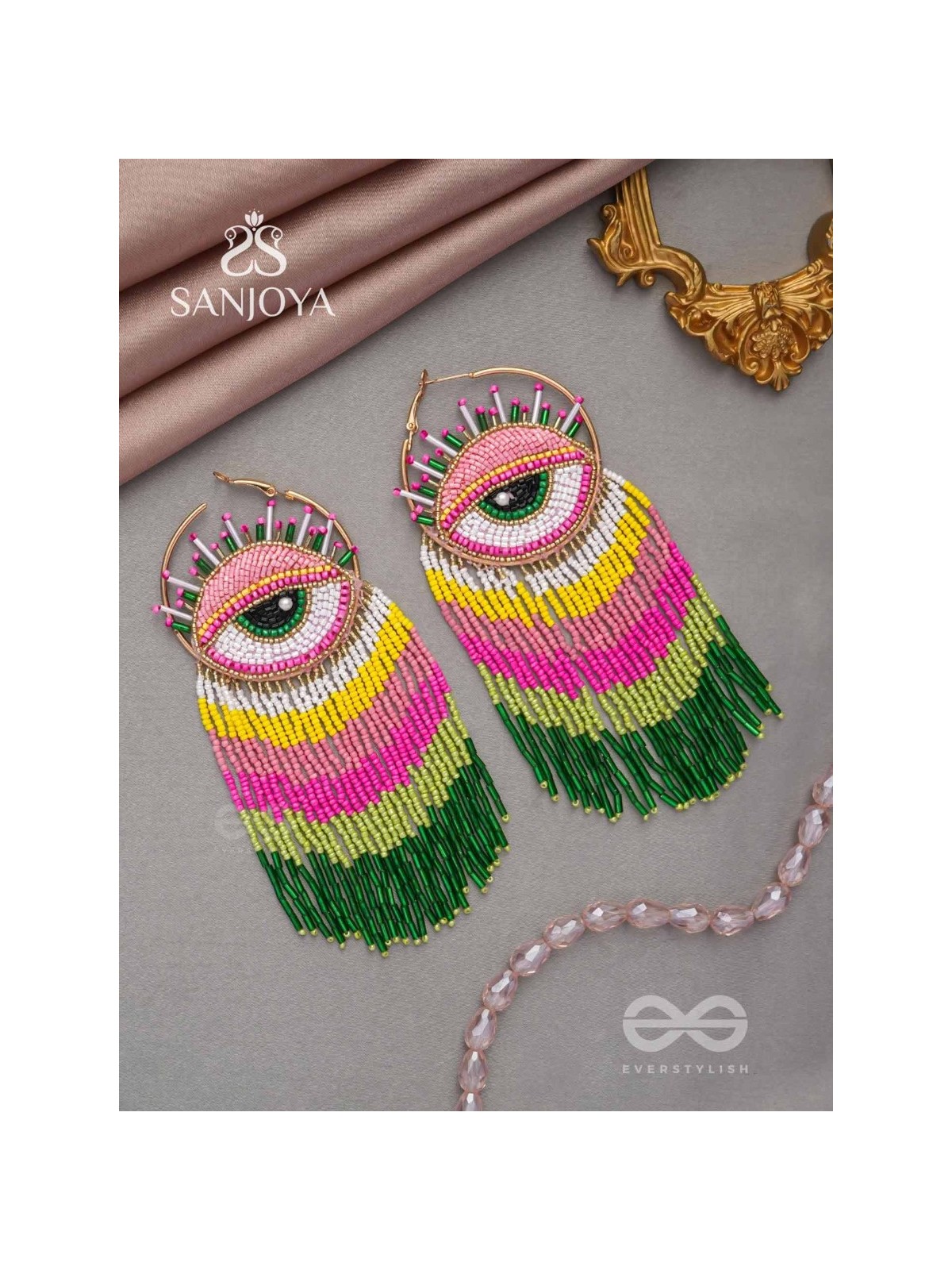 Preetimaya- Tears of Joy- Beads and Cutdana Embroidered Statement Earrings