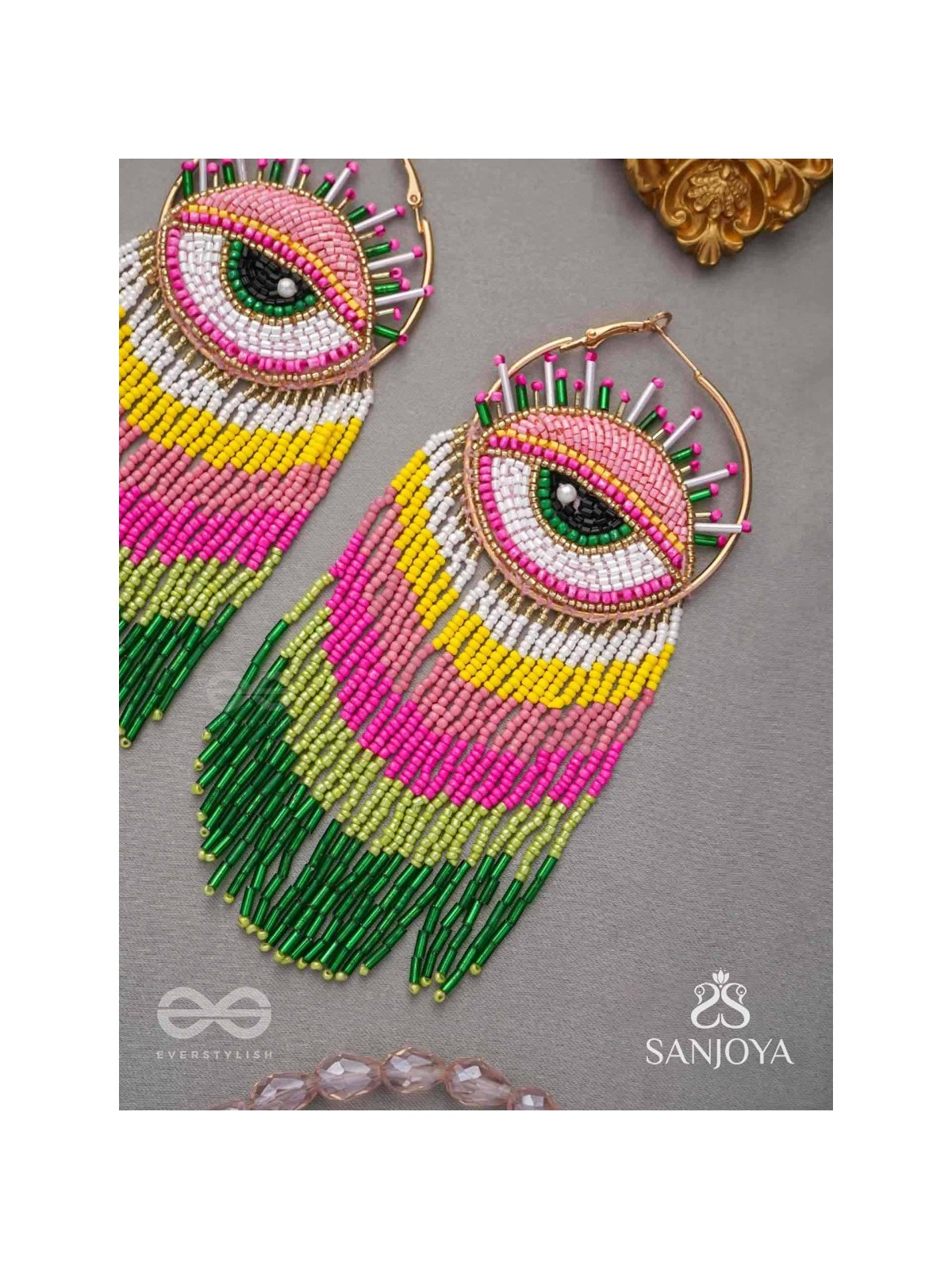 Preetimaya- Tears of Joy- Beads and Cutdana Embroidered Statement Earrings