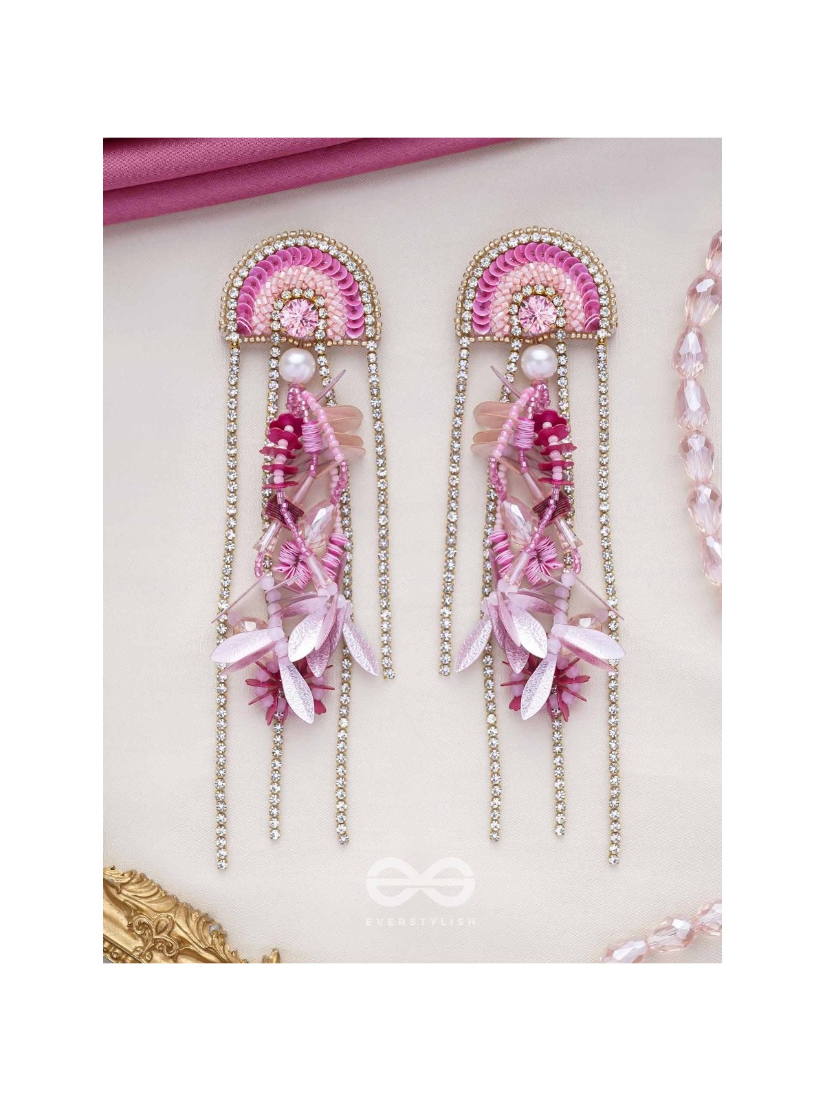 Saraṇyu-The Splendid Spring - Stones and Sequins Embroidered Statement Earrings