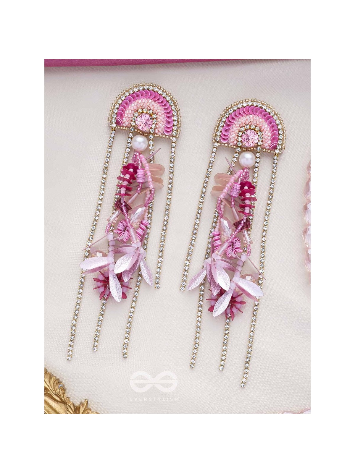 Saraṇyu-The Splendid Spring - Stones and Sequins Embroidered Statement Earrings