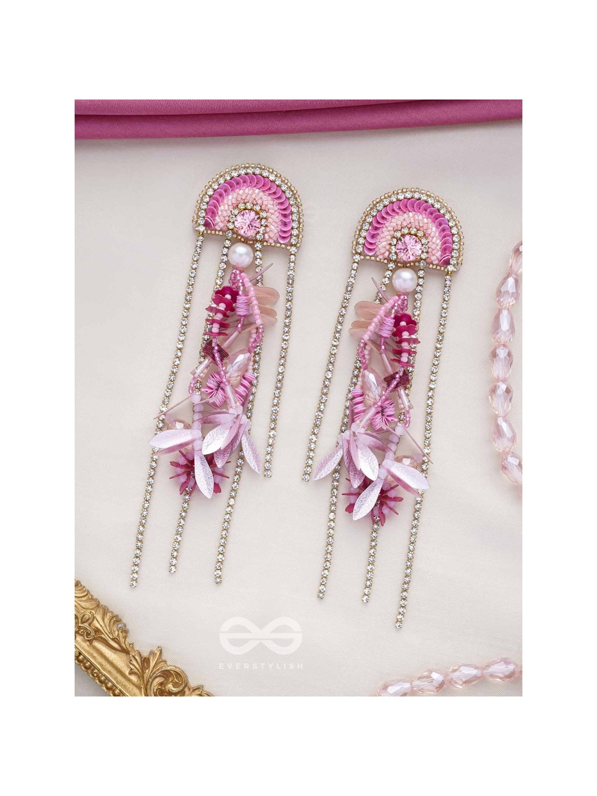 Saraṇyu-The Splendid Spring - Stones and Sequins Embroidered Statement Earrings