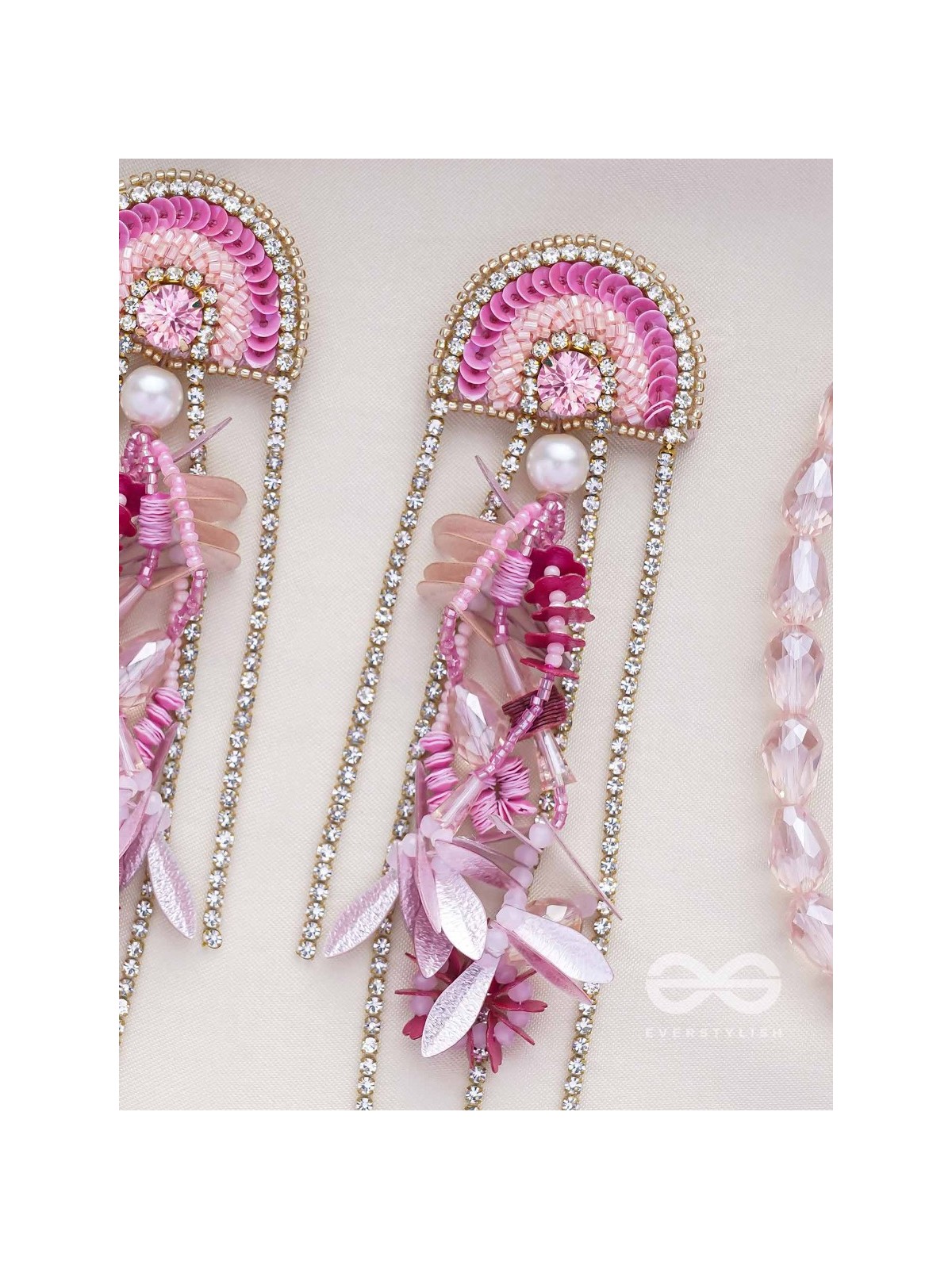 Saraṇyu-The Splendid Spring - Stones and Sequins Embroidered Statement Earrings