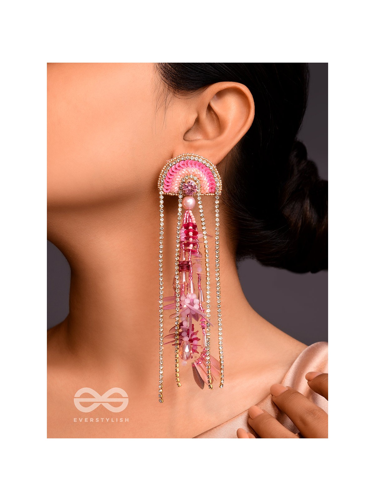 Saraṇyu-The Splendid Spring - Stones and Sequins Embroidered Statement Earrings