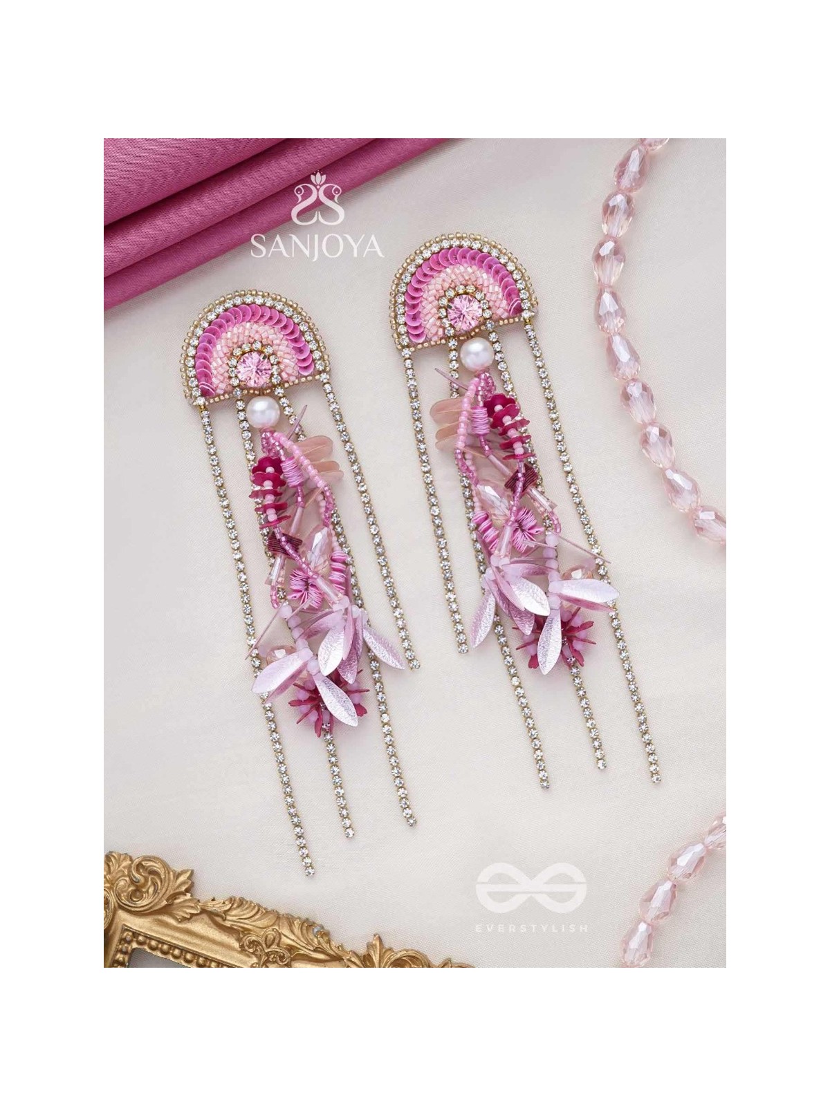 Saraṇyu-The Splendid Spring - Stones and Sequins Embroidered Statement Earrings