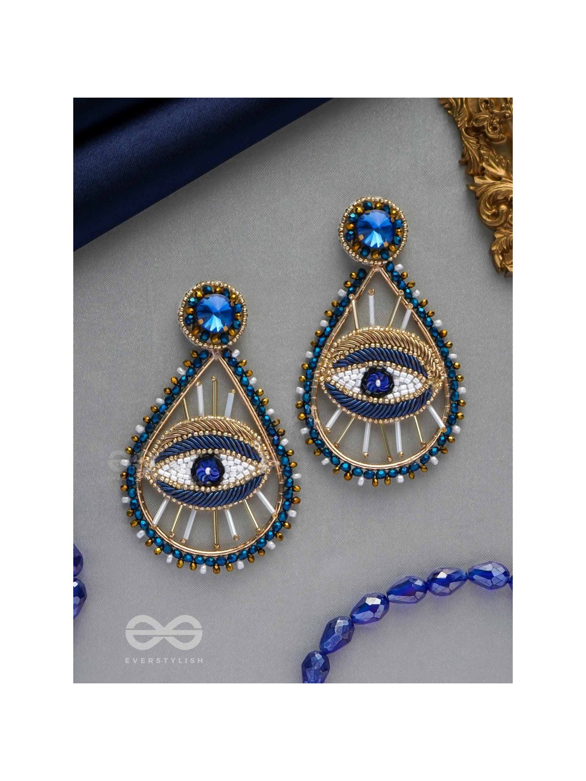 Tabhyam- The Beautiful Eyes- Stones, Sequins and Glass Beads Embroidered Statement Earrings