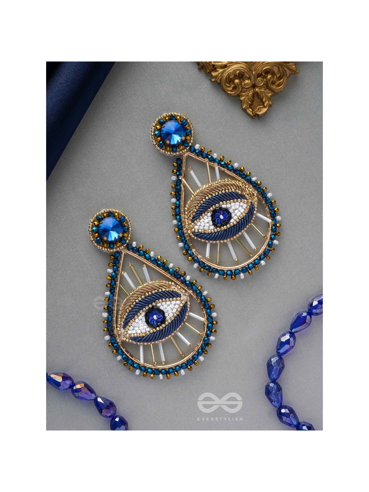 Tabhyam- The Beautiful Eyes- Stones, Sequins and Glass Beads Embroidered Statement Earrings