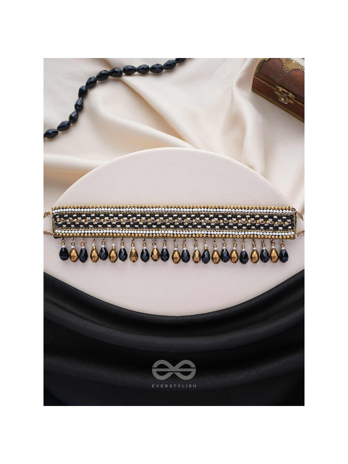 Nishakanta - The Beloved Of Night - Beads And Glass Drops Hand Embroidered Choker Neckpiece