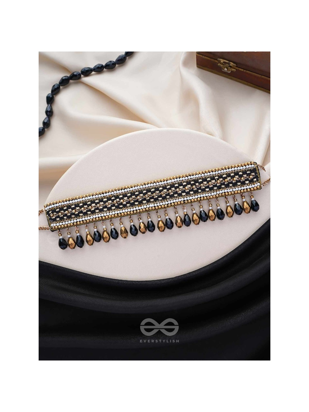 Nishakanta - The Beloved Of Night - Beads And Glass Drops Hand Embroidered Choker Neckpiece