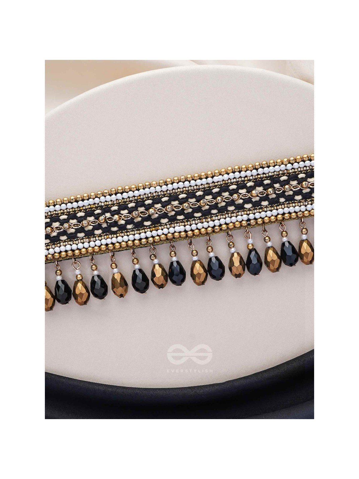 Nishakanta - The Beloved Of Night - Beads And Glass Drops Hand Embroidered Choker Neckpiece