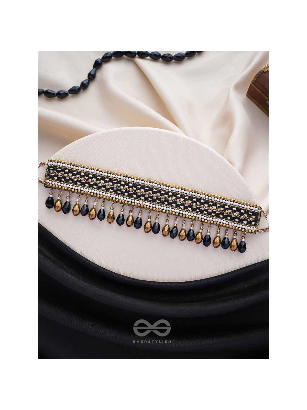 Nishakanta - The Beloved Of Night - Beads And Glass Drops Hand Embroidered Choker Neckpiece