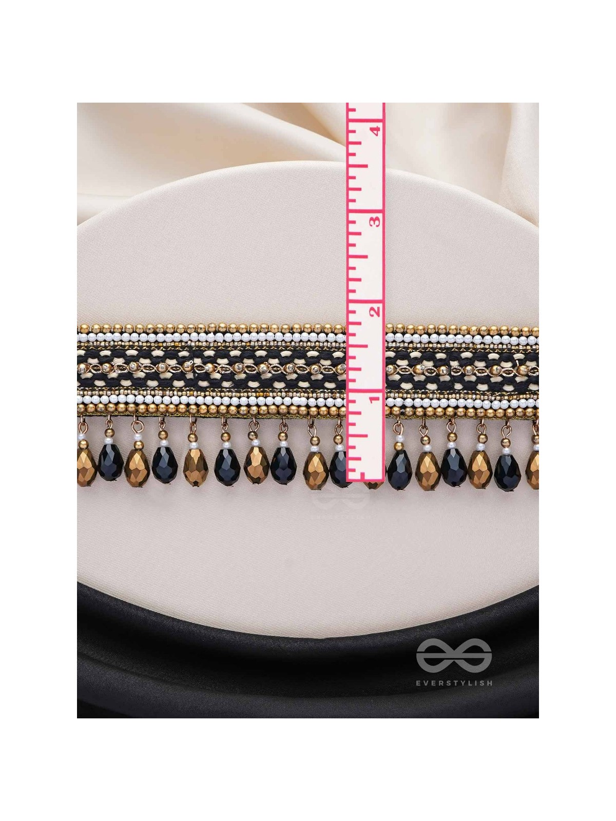 Nishakanta - The Beloved Of Night - Beads And Glass Drops Hand Embroidered Choker Neckpiece