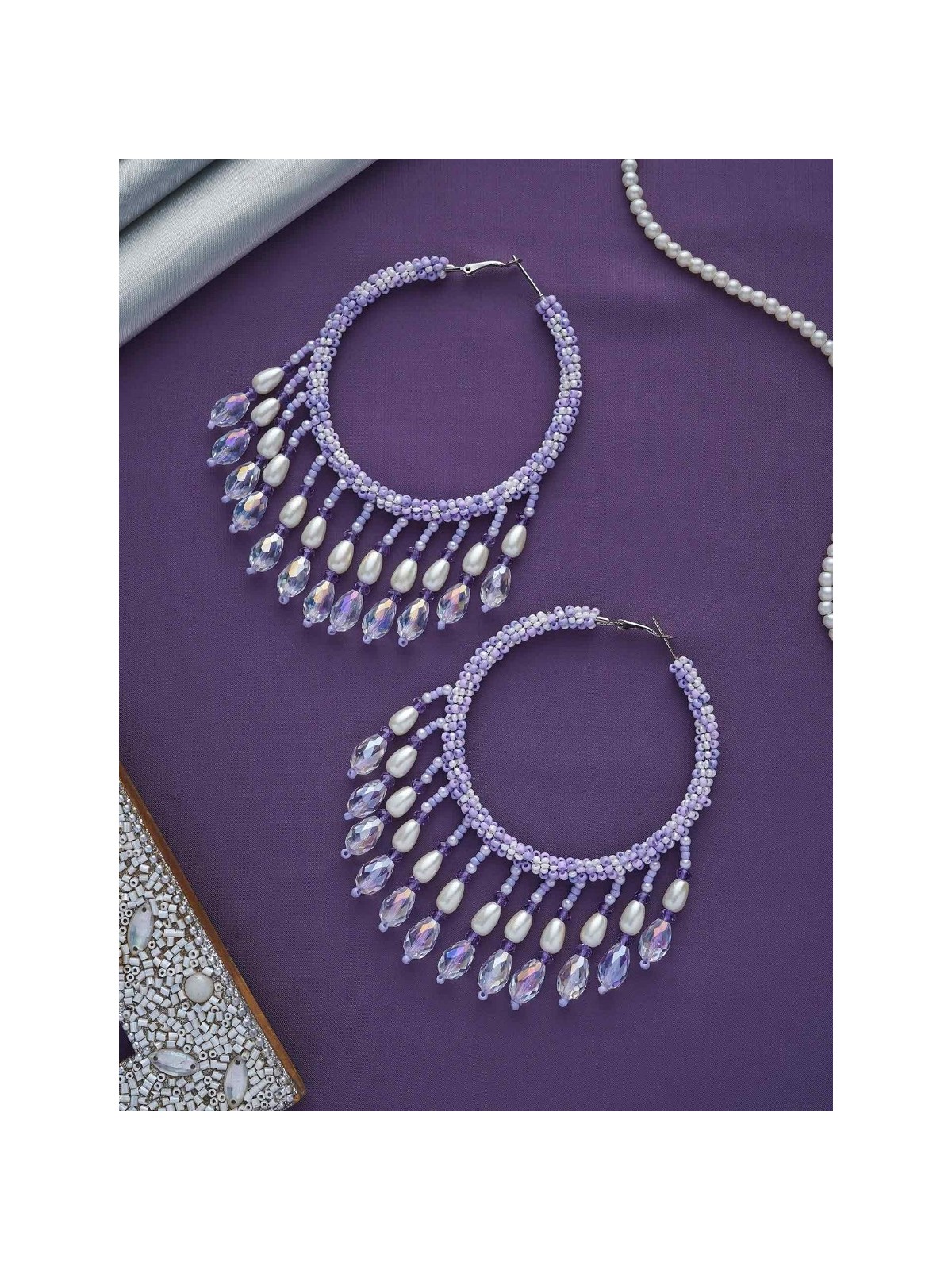 Paridhaav- The Circular Stream- Pearls and Glass Beads Embroidered Hoop Earrings