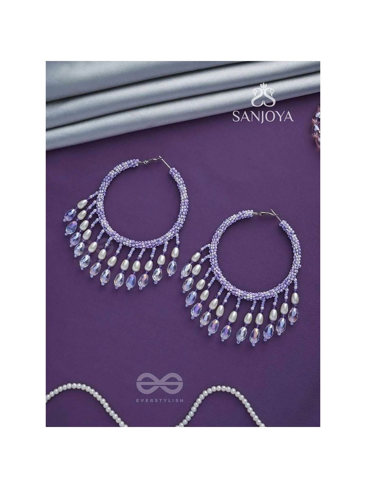 Paridhaav- The Circular Stream- Pearls and Glass Beads Embroidered Hoop Earrings