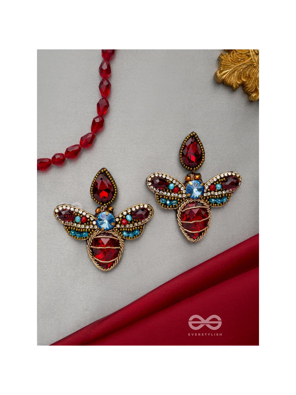 Prabhakita- The Dazzling Firefly- Stones and Glass Beads Embroidered Statement Earrings