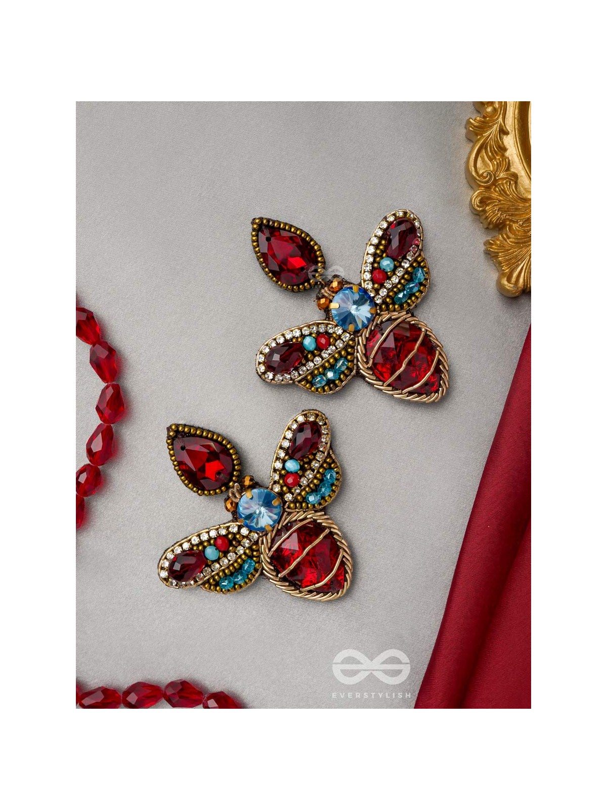 Prabhakita- The Dazzling Firefly- Stones and Glass Beads Embroidered Statement Earrings