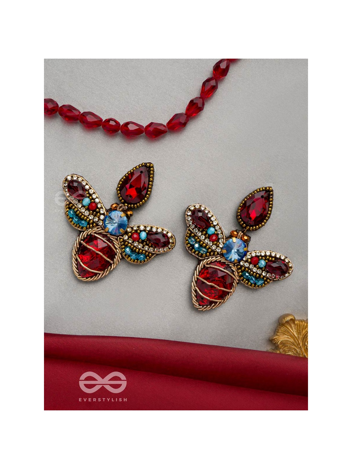 Prabhakita- The Dazzling Firefly- Stones and Glass Beads Embroidered Statement Earrings