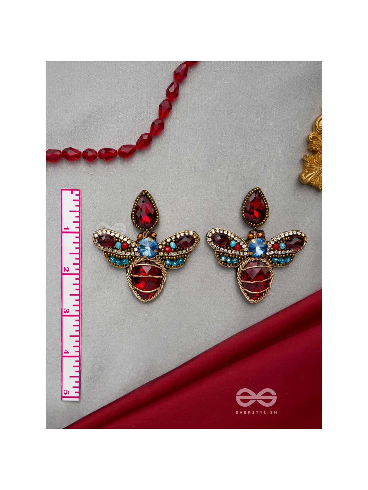 Prabhakita- The Dazzling Firefly- Stones and Glass Beads Embroidered Statement Earrings