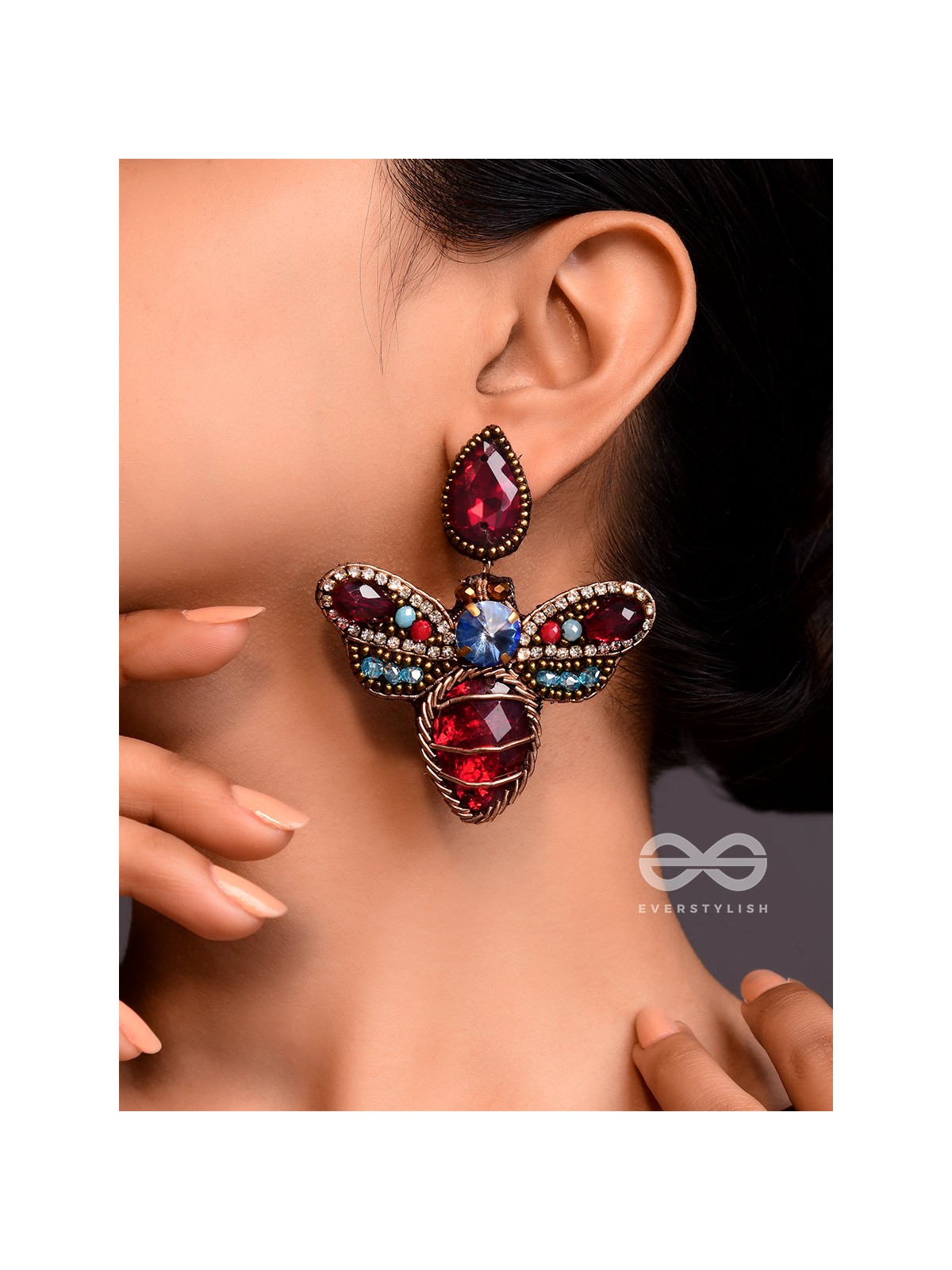 Prabhakita- The Dazzling Firefly- Stones and Glass Beads Embroidered Statement Earrings