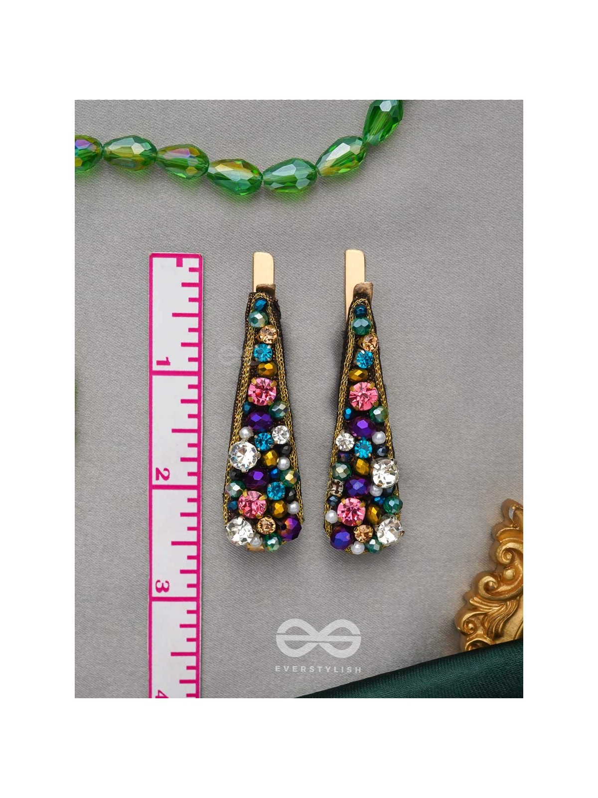 Vasnya- Exquisitely Precious- Stones, Glass Beads and Zari Embroidered Hair Clips