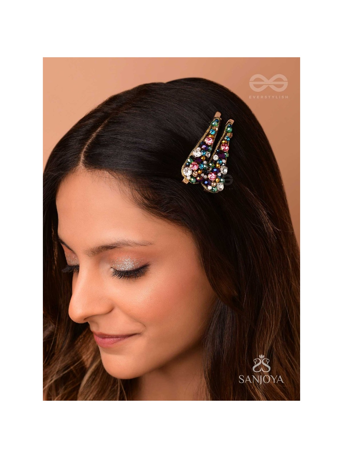 Vasnya- Exquisitely Precious- Stones, Glass Beads and Zari Embroidered Hair Clips