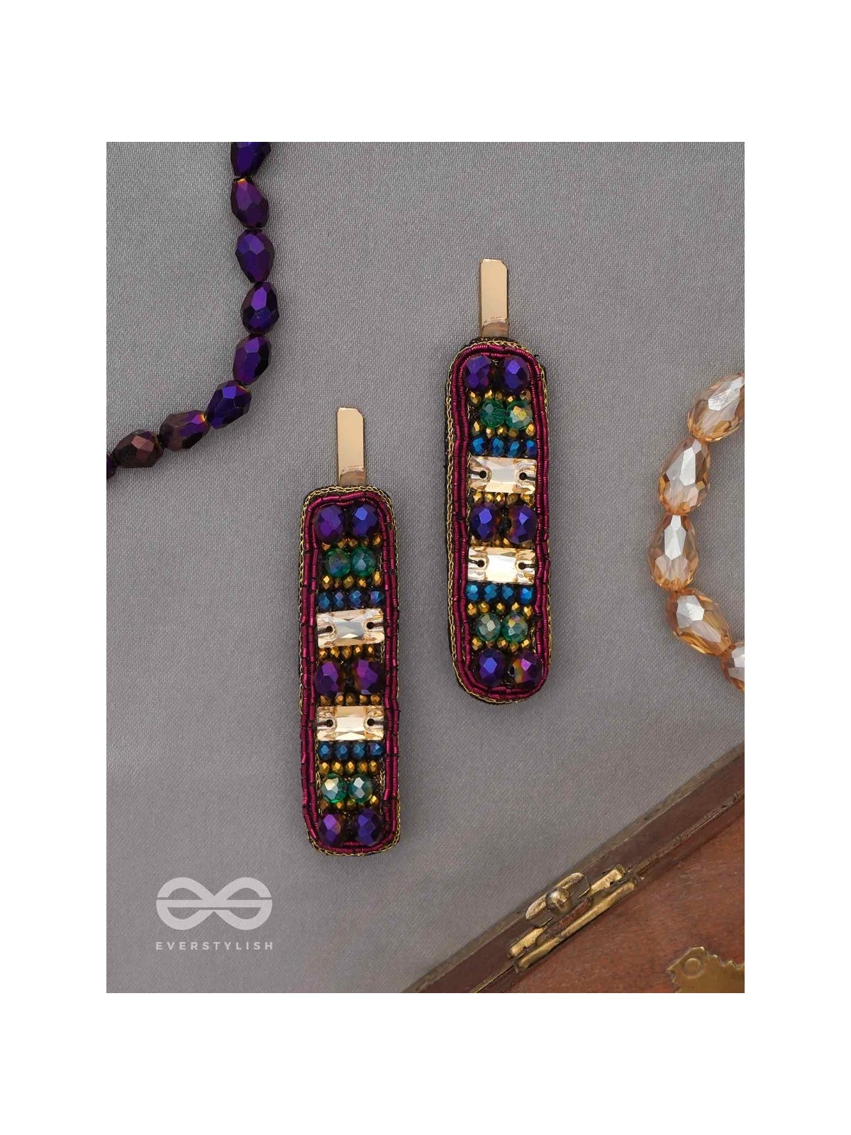 Amaanta- The Night Sky- Stones and Glass Beads Embroidered Hair Clips