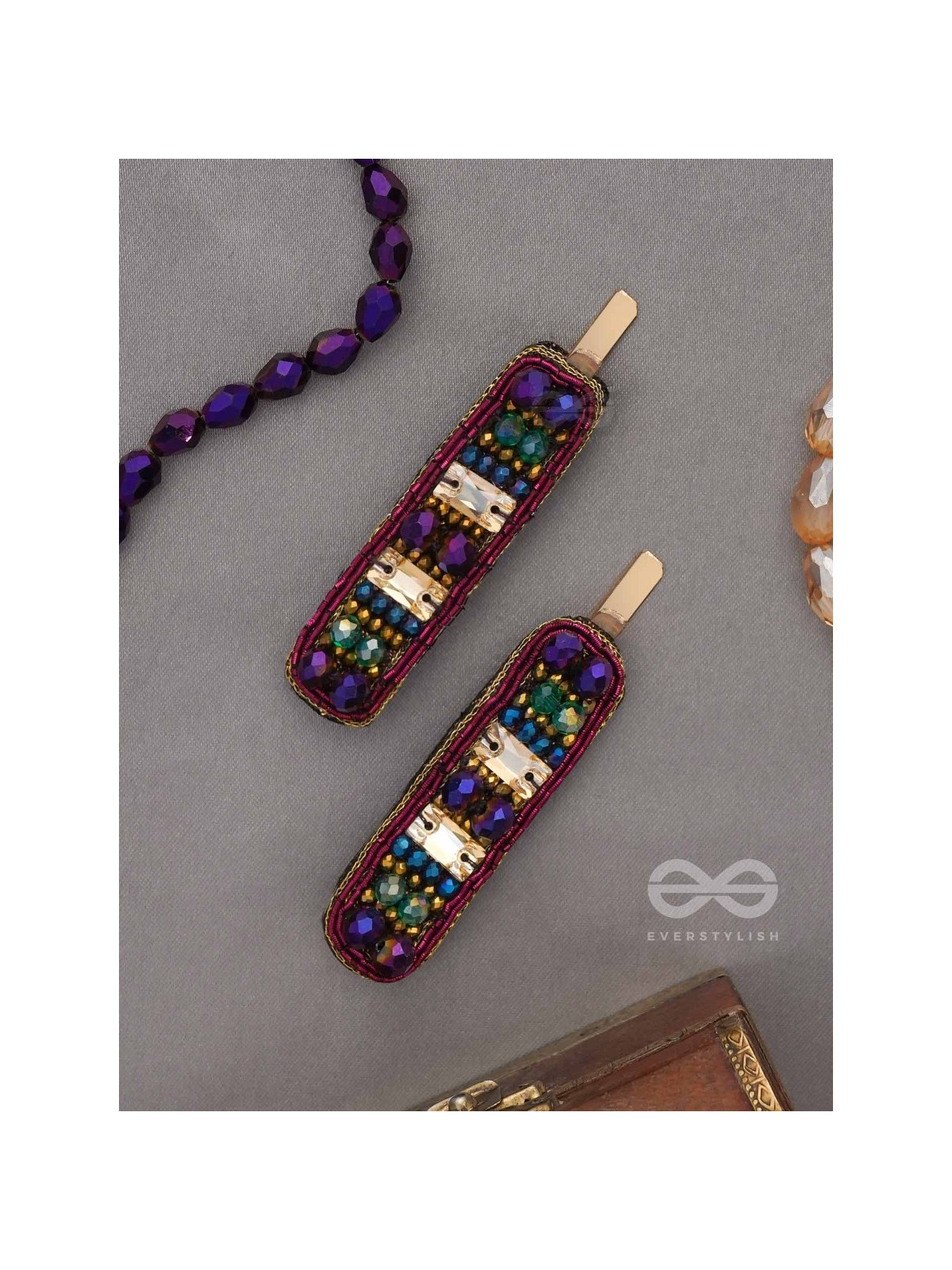 Amaanta- The Night Sky- Stones and Glass Beads Embroidered Hair Clips