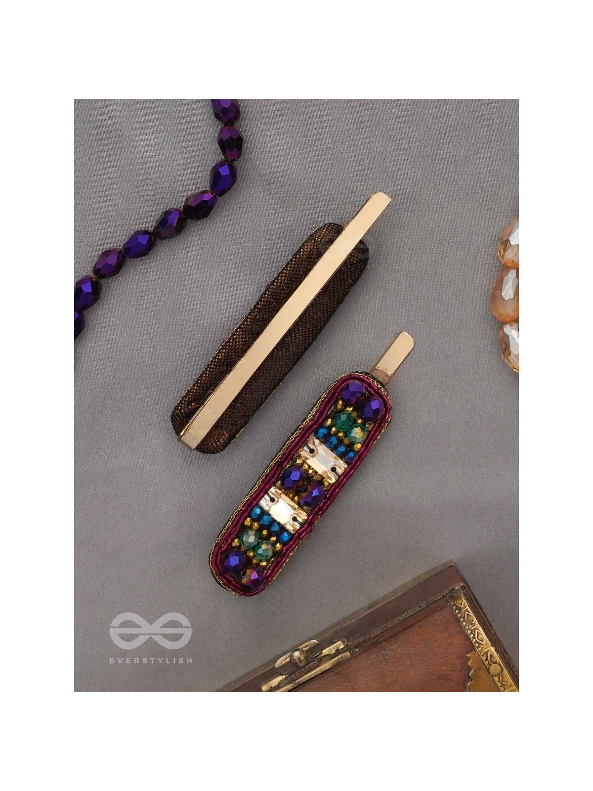 Amaanta- The Night Sky- Stones and Glass Beads Embroidered Hair Clips