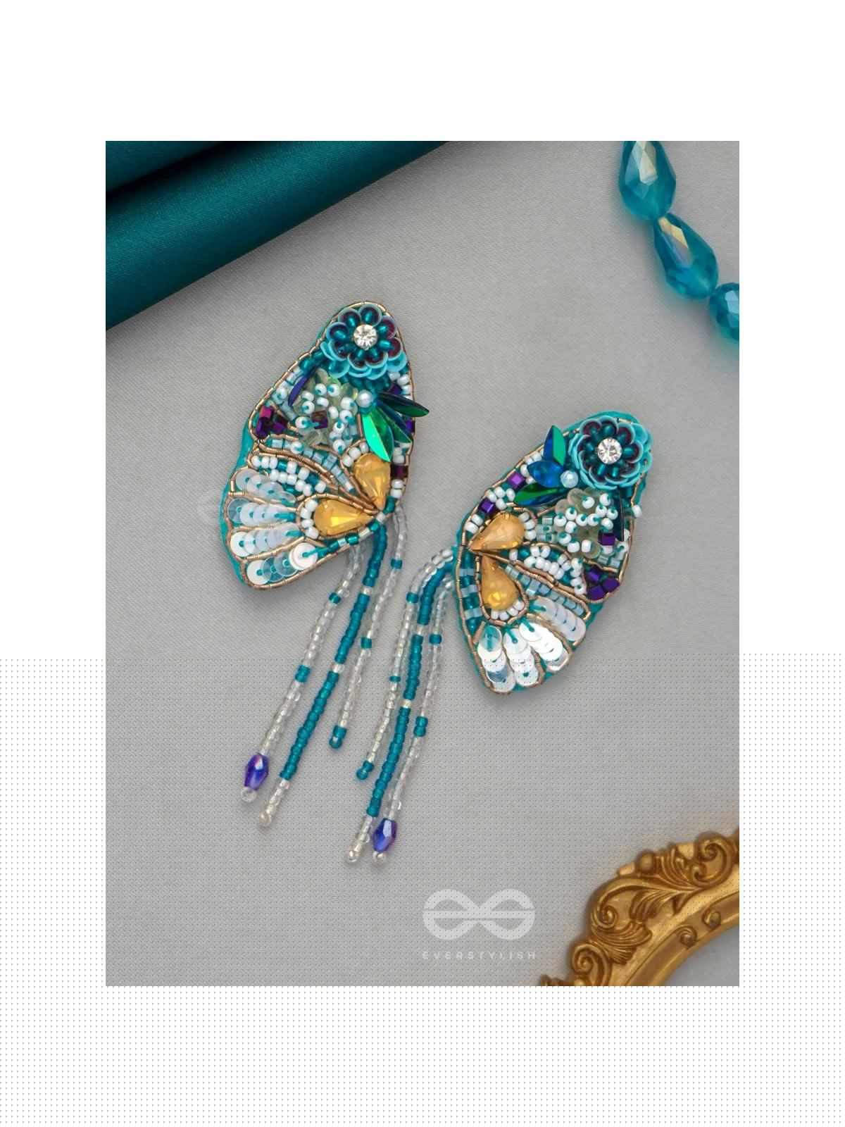 Chelashka- The Magnificent Moth- Stones, Sequins and Beads Embroidered Statement Earrings