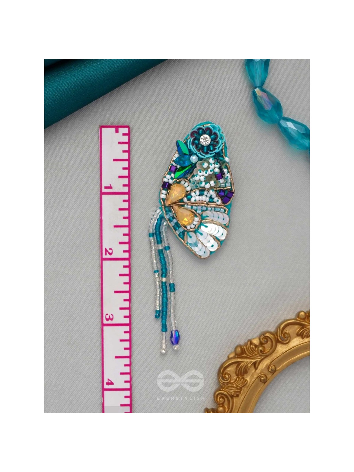 Chelashka- The Magnificent Moth- Stones, Sequins and Beads Embroidered Statement Earrings