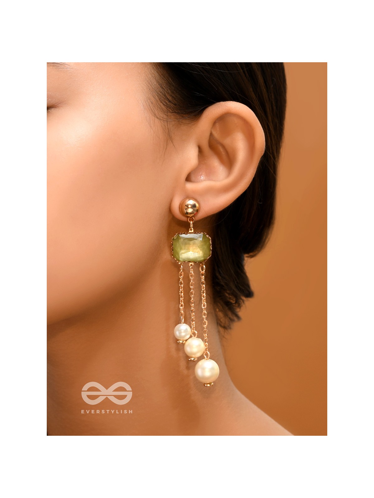 The Jade Drops- Golden Embellished Earrings
